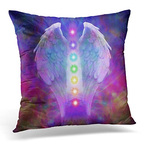 Topyee Funda de cojín Reiki con alas de ángel y siete chakras en alma colorida de 45 x 45 cm, decoración del hogar, funda de almohada cuadrada para cama o sofá