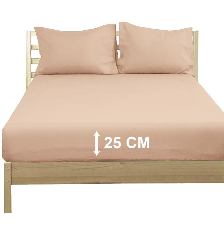 Extra Deep 25 cm Poly‑Cotton Fitted Sheet - 100 % Poly‑Cotton Bed Sheet Easy Fit - Soft, Durable & Wrinkle-Resistant Bedding (Mocha, Super King)