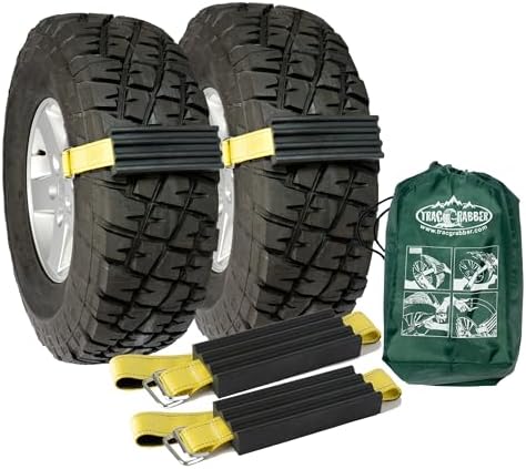 TRACGRABBER Tire Traction Device for Trucks & Large SUVs, Set of 2 -Made in the USA, Anti Skid Emergency Tire Straps to Get Unstuck from Snow, Mud, & Sand -Snow Traction Mat or Tire Chain Alternative