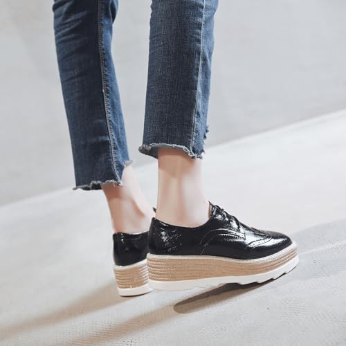 SHEMEE Women's Platform Heels Wedge Lace Up Oxfords Pumps Retro Wingtip High Heels Round Toe British Style Brogues Leisure Sneaker Shoes3