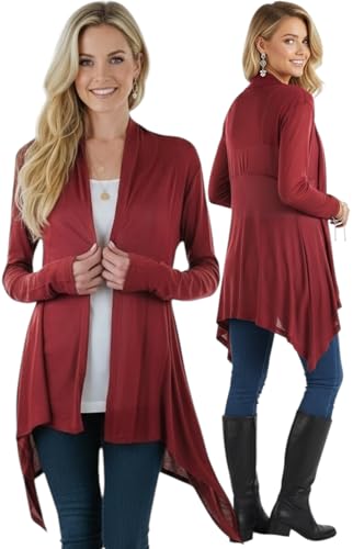 Image of ToBeInStyle Womens Open Front Long Sleeve Lightweight Asymmetrical Draped Cardigan with Side Pockets