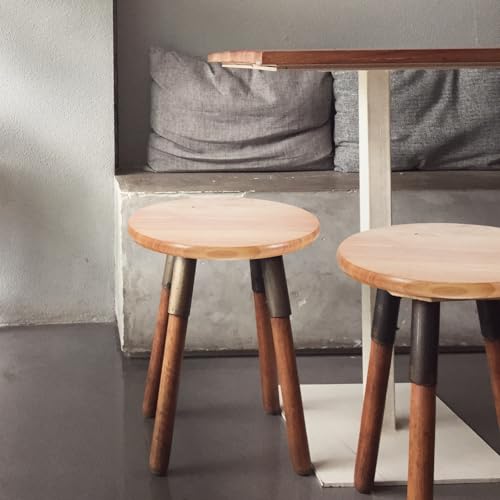 Housse de siège en bois massif kaki de tabouret rond chic - 5