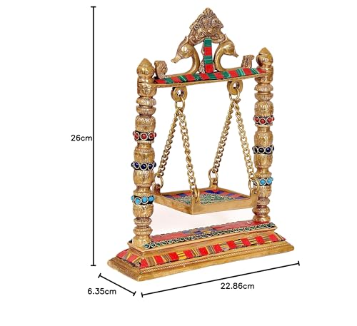 Image of AONA Brass Swing Jhula for Ladoo Gopal Idol Statue (Brass, Height 10.25 inch)