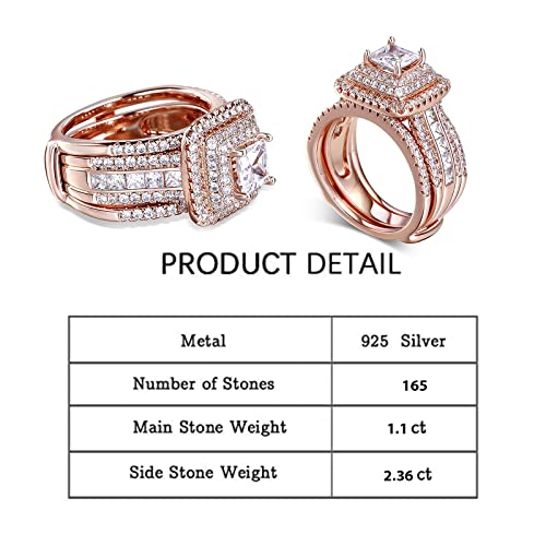 Image of Jeulia 3 PC Enhancer Ring Set for Women 925 Sterling Silver Princess Cut Diamond Engagement Rings Cubic Zirconia Halo Solitaire Wedding Rings Anniversary Promise Rings for Her with Jewelry Box