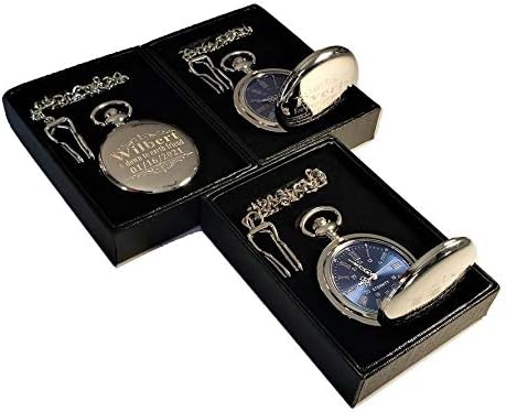 Miniatura 5 de Reloj de bolsillo personalizado, reloj de bolsillo personalizado grabado. Caja incluida, cadena de acero inoxidable y grabado incluido.