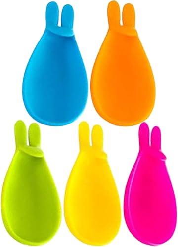 Kichvoe Clip de silicona para bolsa de té con forma de conejo de varios colores para taza 5 piezas soporte de cuchara de silicona soporte para
