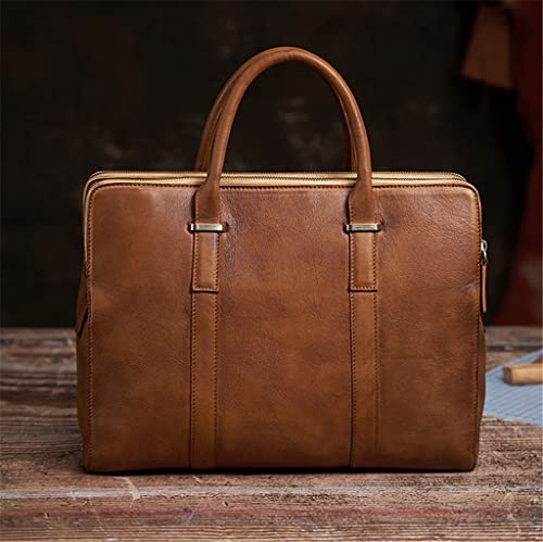 Vintage Briefcase Men Shoulder Handmade Genuine Leather Bag Brown Laptop Business Bags Handbags Casual (Color : A, Size : One Size) (A One Size)