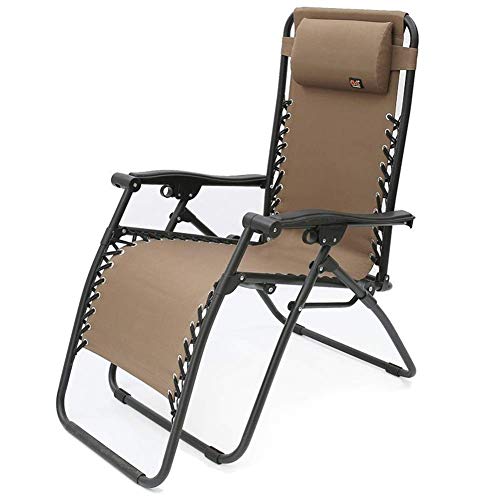Chaise Longue Zero Gravity Pliante Happy | Transat de Jardin Inclinable Marron Supportant 200kg
