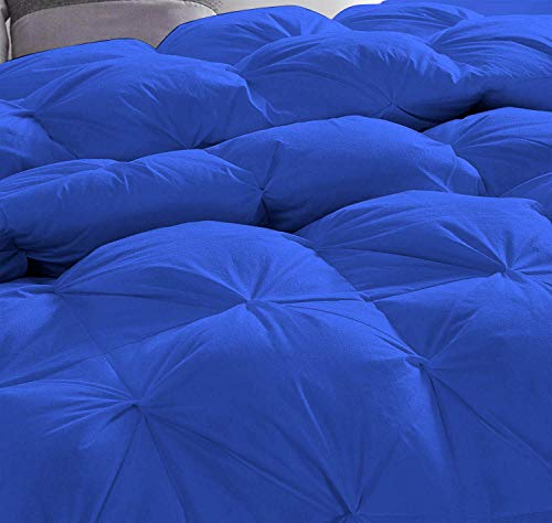 Luxury 500 Gsm Royal Blue Down Alternative 3 Pieces Quilted Pinch Pleated Comforter Set ( Comforter + 2 Pillow Cases ) 1000 Series Egyptian Cotton Duvet Insert Emperor King #TOP2