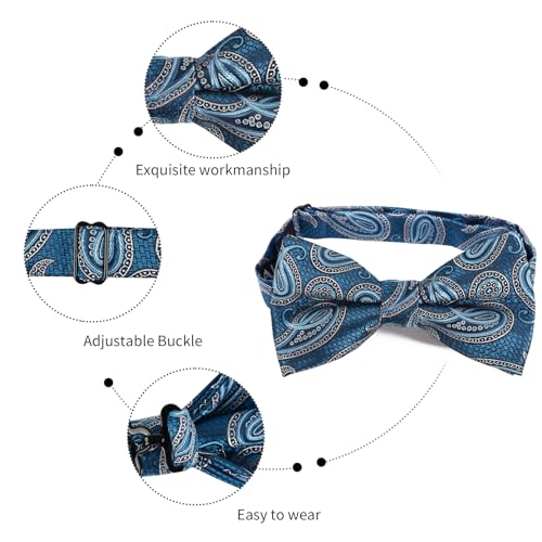 Image of Alizeal Mens 4pcs Vintage Paisley Bow Tie Set | Pre-tied Pocket Square Cufflinks Boutonniere for Wedding Everyday Use