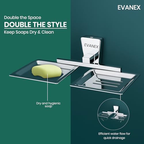 Image of EVANEX EVANEX 304 Grade Stainless Steel Dual Soap Dish for Bathroom /Soap Stand /Soap Dish /Soap Case /Rust Proof Wall Mounted Soap Holder for Bathroom & Kitchen /Bathroom Accessories Set