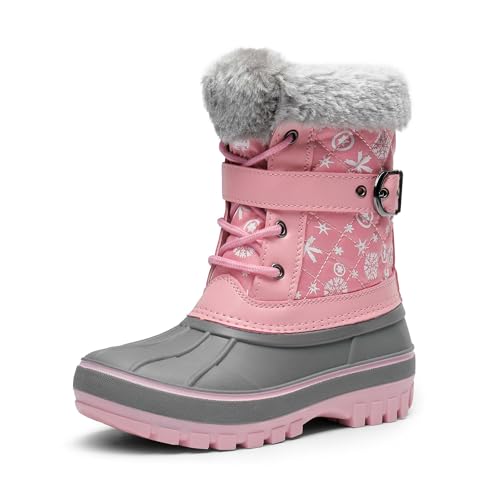 DREAM PAIRS Girls Boys Snow Boots Water-Resistant Outdoor Warm Cozy Anti-Slip Mid Calf Faux Fur Lining Winter Shoes for Little/Big Kids 9 Toddler Pink