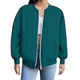 Sudaderas para mujer de gran tamaño Sudaderas de color sólido Sudaderas Lapel Mujeres sueltas Casual Cremallera Bolsillos Sudaderas Elegante Chaqueta, marine, M