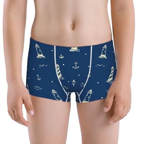 Boys' Cotton Boxer Brief Soft Underwear-Lighthouses And Anchors