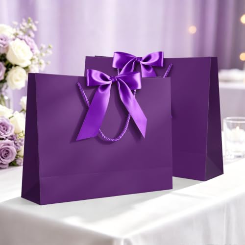 Image of JMANNI 12 Pcs Purple Paper Gift Bags with Ribbon Handle