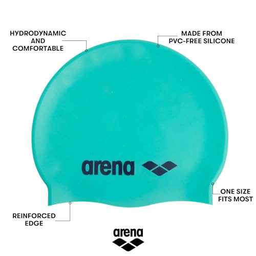 Image of Arena Classic Unisex Soft Silicone Swim Cap for Women and Men, Intensive Training and Racing Comfortable Non-Slip Long Hair Swimming Hat, Water /Navy
