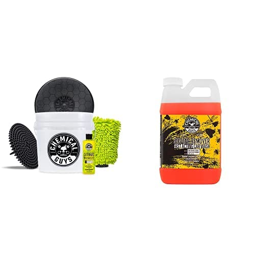 Image of Chemical Guys CWS 104 64BK Car Wash Detailing Bucket, Mitt & Accessories Bundle (6 Items) Featuring Concentrated Bug and Tar Remover Car Wash Soap, 64 oz (.5 Gal) - for Cars, Trucks, SUVs, RVs & More