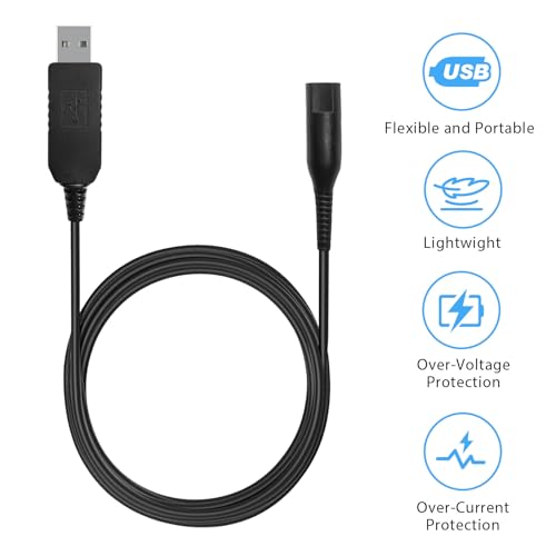 Image of Tobfit 12V Replacement Charger for Braun Shaver, USB Charger Cord for Braun Shaver Series 9 7 6 5 3 1, Razor 3040s 310s 340S 5190cc 5040s 740S 7865 9290cc 9095cc