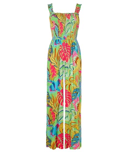 Mono para mujer de pernera ancha con estampado de hojas tropicales veraniegas 2