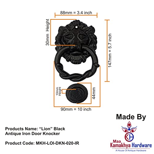 Maa Kamakhya Hardware “Lion” Black Antique Iron Door Knocker (Black Powder Coated Finish) - Supplied As 1 Piece Per Pack #TOP2