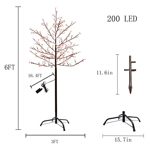 6 Ft 200 Led Cherry Blossom Tree Lighted Flower Tree Plug In 8 Lighting Modes Artificial Tree With Adjustable Branches For Spring Wedding Christmas Holiday Party Decoration (Warm White) #TOP2