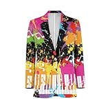 POLERO Womens Musical Jackets Colorful Splash Painting Music Note Piano Blazers for Music Lovers Music Teachers Casual Work Office Suits for Music Festival Party Size M