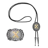 sourcing map Western Cowboy - Juego de corbata y hebilla de cinturón con inicial dorada con letra X de cuero vacuno para mujeres y hombres, disfraz tradicional vintage, color gris, negro y dorado