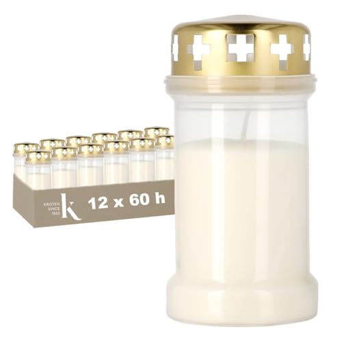 KRISTEN Lanterne funéraire extérieure traditionnelle 3D – 60 heures de combustion – Blanc – Lot de 12 pièces – Pack économique – Lumière...