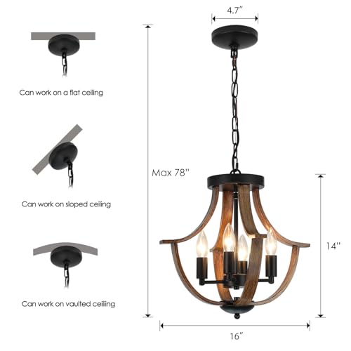 Rustic Farmhouse Pendant Light - Vintage Faux Wood Chandelier - Image 4