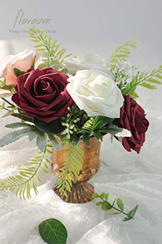 image for Floroom Artificial Flowers 50pcs Real Looking Burgundy Foam Fake Roses