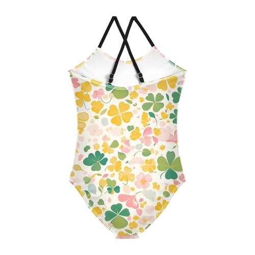KLL Four Leaves Clover St Flower Contemporary Girls' One Piece Swim Suit Beach Swimming Suits Adjustable Strap UPF 50+2