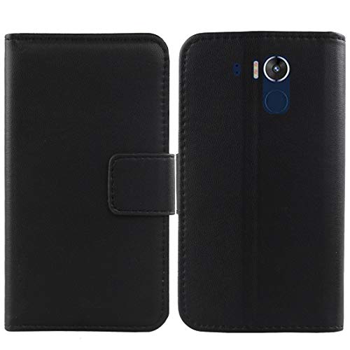 Gukas Genuino Cuero Case para Nomu M8 / M8 Pro 5.2" Flip Billetera Funda Autentico Ranuras Tarjetas Piel Premium Cover (Negro)