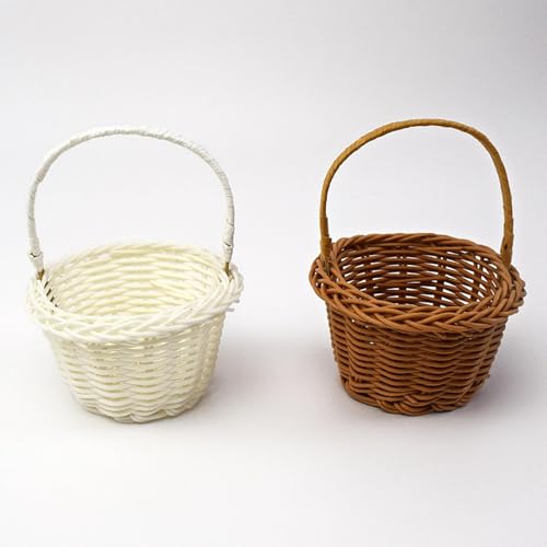 Cesta de mimbre para niña de flores, cesta de mimbre para boda, cesta de almacenamiento tejida, cesta de mimbre con asa y cinta, cesta de flores con asa y forro de , para boda