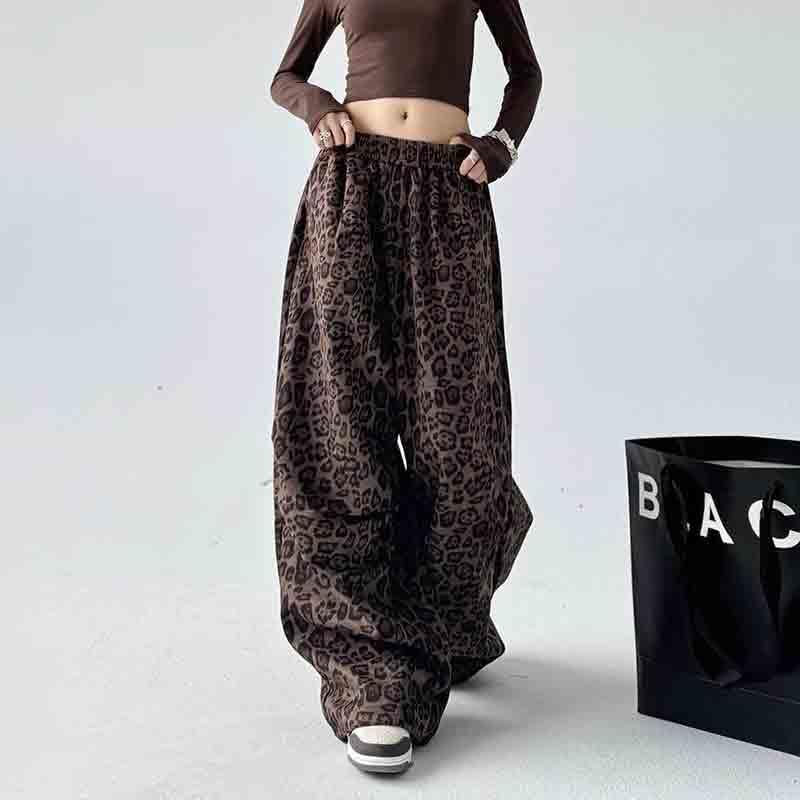 BXCNCKD Women's Leopard Print Casual Pants with high Waist, Loose fit, Slimming and Wide Legs, Versatile Pants2