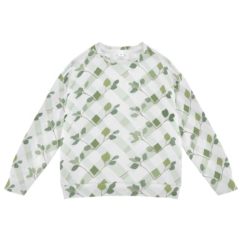 JUNZAN Rhomboid White Green Eucalyptus Kids Boys Pullover Hoodie Crewneck Fall Tops Shirts Sports 4T