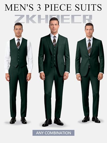 Image of Men's 3 Piece Slim Fit Suit Set, Two Button Blazer Solid Jacket Vest Pants Wedding Business Suit
