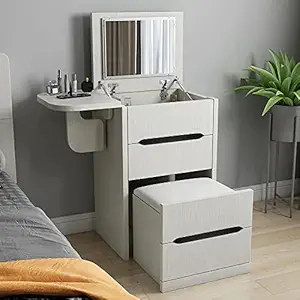 Vandana Interiors Nordic Flip Top White Makeup Vanity Mini with Stool & Mirror