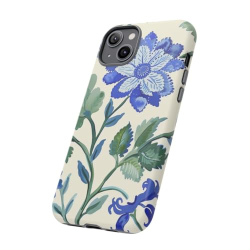 Coque rigide iPhone 14 Plus motif fleurs bleues pour le bureau