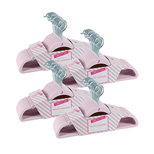 Image of Simplify 100 Pack Kids Velvet Hangers | Slim | Non-Slip Design | Space Saving | Childrens Clothes | Shirts | Pants | Dresses | Baby Nursery | Closet Storage & Organization | Blush