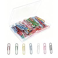 100 farbige Büroklammern Metall 50 mm, große Clips für Büro,Bunte Metall Büroklammern Set mit Aufbewahrungsbox für Büro,Dokumente(7 Farben)