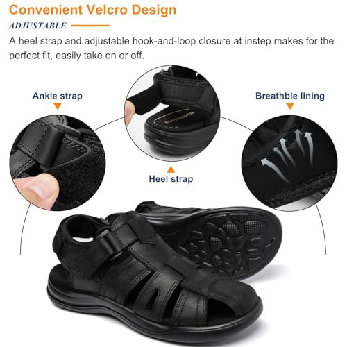 Image of Men's Sport Sandals Closed Toe Leather Hiking Athletic Walking Outdoor Beach Trail River Fishing Water Shoes Lightweight Comfortable Waterproof