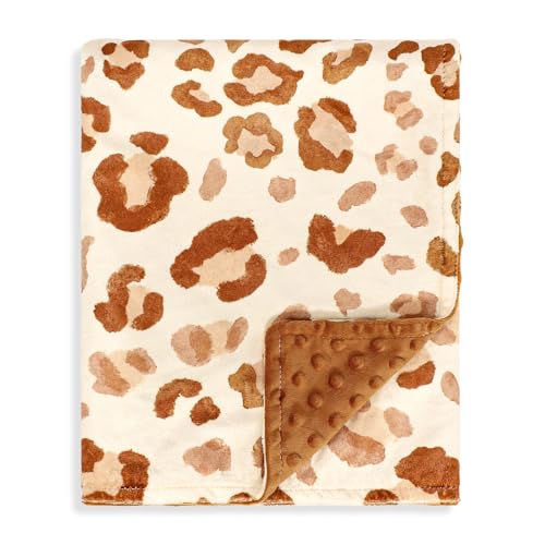 Image of GFU Baby Blanket for Boys and Girls, Soft Minky Infant Receiving Blanket with Dotted Backing Double Layer, Newborn Toddler Bed Blanket with Brown Leopard Print, 30 x 40 Inch