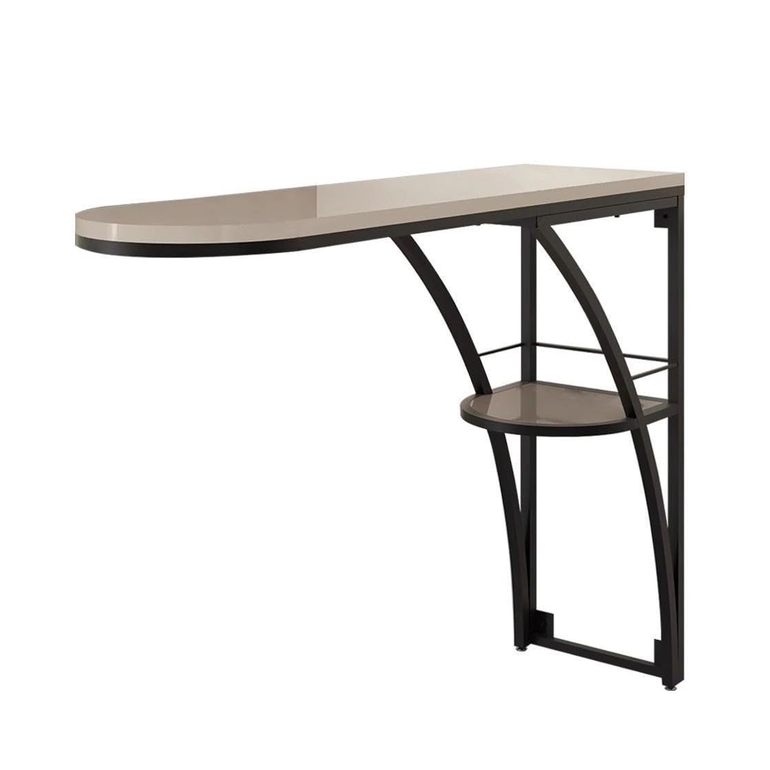 Mesa de bar moderna de doble capa con estructura de hierro para espacios estrechos