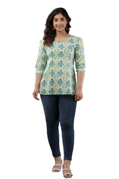 Image of Flora Printed I Cotton Top I Tops I Topper I Blouse I T-Shirt I Short Kurti ITop for Women