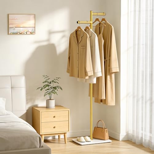 Metal Freestanding Coat Rack, 68.9"H Z-Shaped Coat Tree with Natural Rock Base, Modern Clothes Hanger Stand for Coats, Hats, Bags & Scarves, Ideal for Entryway, Bedroom, Office & Living Room by Beolisave - Used condition - Image 2