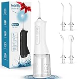Water Flosser, Rechargeable 300ML IPX7 Waterproof Cordless Portable Oral Irrigator with 4 Modes & 4 Replaceable Jet Tips-Professional Flossing...