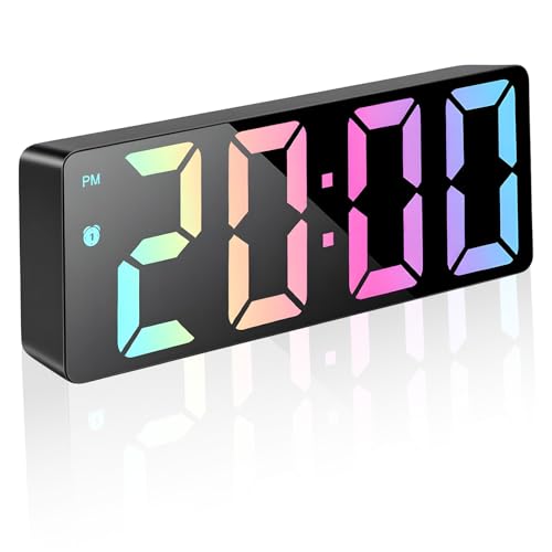 Digital Alarm Clock Digital Clocks Bedside LED Colorful Display Mains Powered Electric Battery Alarm Clocks Bedside Alarm Clocks with Snooze Temperature Date Brightness Adjustable for Bedrooms Office