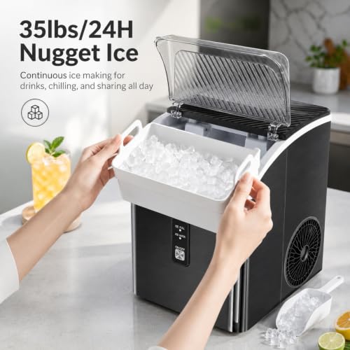 Kismile Nugget Ice Maker, Countertop Ice Machine with 35lbs Per Day, Black by Kismile - Used condition - Image 4