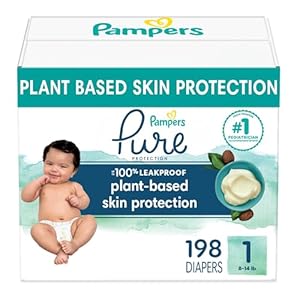 Pampers Pure Protection Diapers – Size 1, One Month Supply (198 Count), Hypoallergenic Premium Disposable Baby Diapers