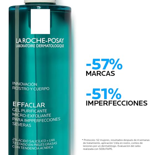 Miniatura 4 de La Roche Posay Gel Purificante Micro-Exfoliante, Anti-Imperfecciones, Limpia Y Exfolia, Enriquecido Con Ácido Salicílico, Para Pieles Con Acné, Effaclar, 400 Ml